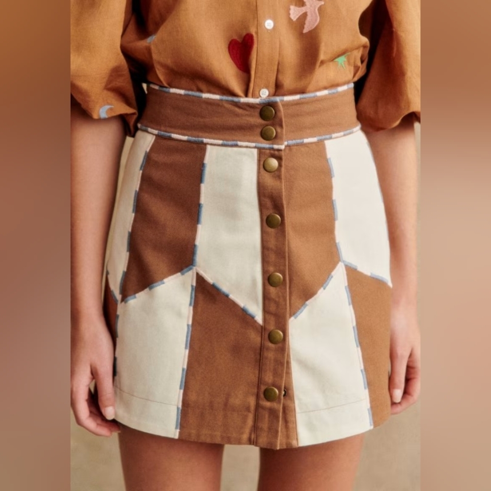Sezane Tan and Cream Patterned Mini Skirt - Picture 3 of 10